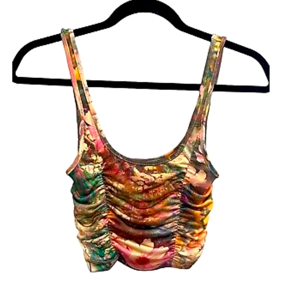 Urban Outfitters Small Ruched Floral Crop Tank Top